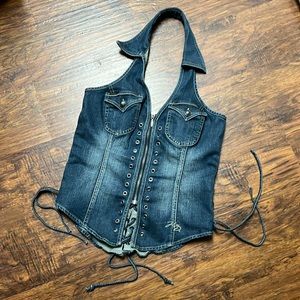 Harley Davidson Denim Halter Top - Size Medium